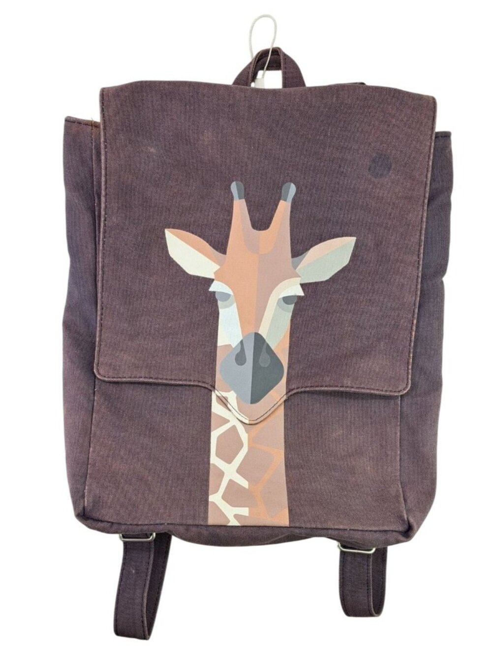 Zara Girls Brown Giraffe Canvas Backpack Bag Adjustable Straps Top Handle Animal